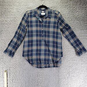 Loft Top Womens Large Petite Blue  Plaid The Softened Button-Up Long Sleeve